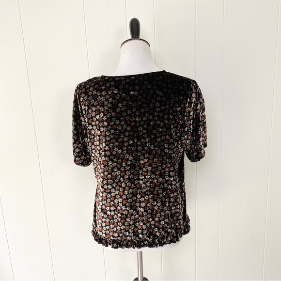 Madewell Velvet Flutter Tulip Sleeve Floral Ruffle V Neck Top Womens S Small - Picture 3 of 11
